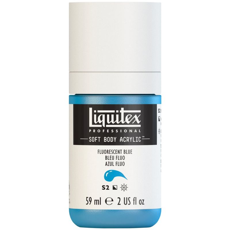 Fluo Blue 984 S2 acrylic paint in a 59ml tube, vibrant color for versatile artistic use on various surfaces.