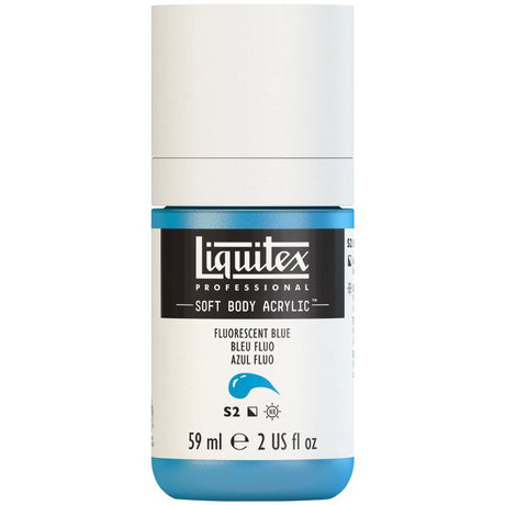 Fluo Blue 984 S2 acrylic paint in a 59ml tube, vibrant color for versatile artistic use on various surfaces.