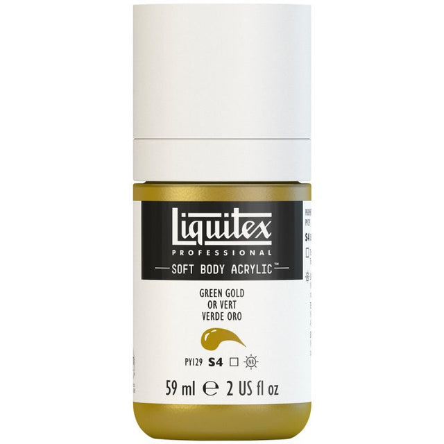 LIQUITEX Professional Soft Body Acrylic Paint in Green Gold, 59ml tube, offering vibrant color, smooth application, and archival quality.