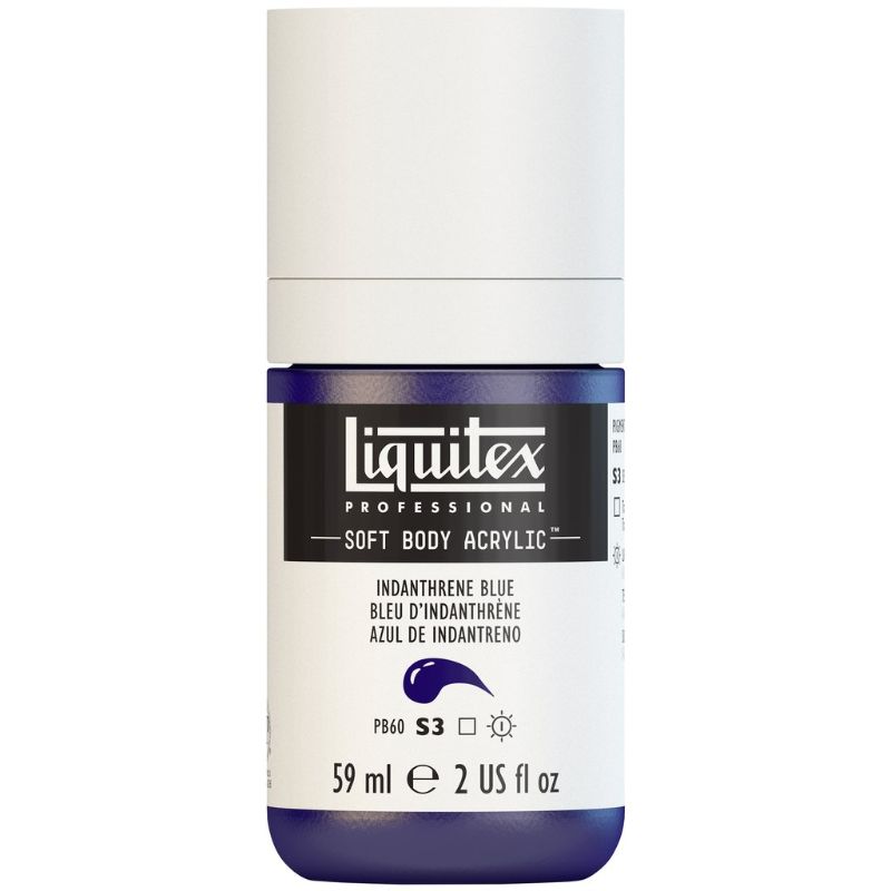 Indan Blue 322 S3 Liquitex acrylic paint in a 59ml tube, showcasing vibrant color and versatile application for artists.