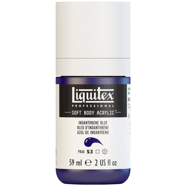 Indan Blue 322 S3 Liquitex acrylic paint in a 59ml tube, showcasing vibrant color and versatile application for artists.