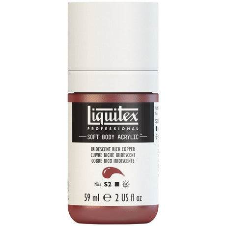 LIQUITEX Professional Soft Body Acrylic Paint in Irid Rich Copper, 59ml, offers smooth application and a stunning metallic finish.