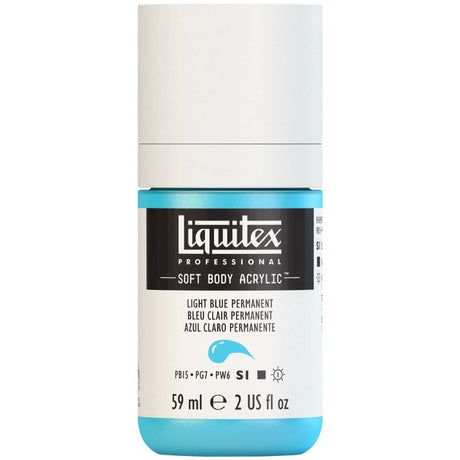 Light Blue Permanent acrylic paint in a 59ml tube, perfect for versatile techniques with excellent coverage and satin finish.