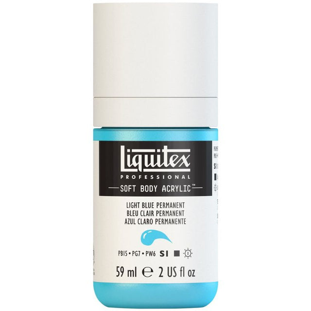 Light Blue Permanent acrylic paint in a 59ml tube, perfect for versatile techniques with excellent coverage and satin finish.