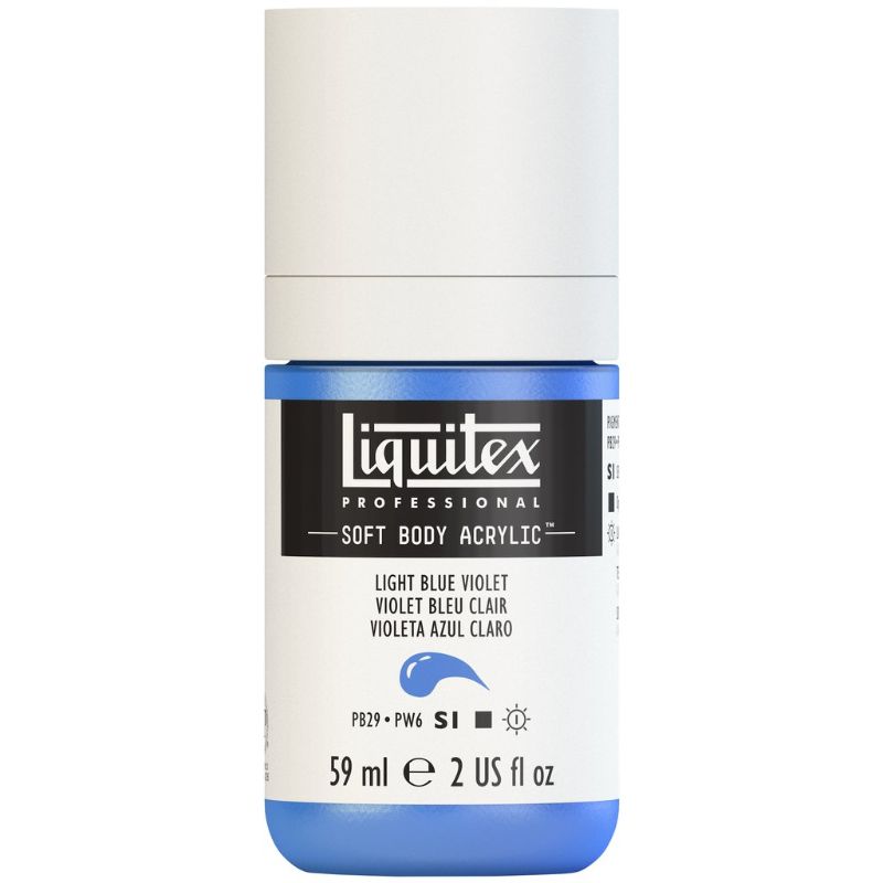 LIQUITEX Professional Soft Body Acrylic Paint in LT Blue Violet, 59ml, offers vibrant color, satin finish, and excellent versatility for artists.