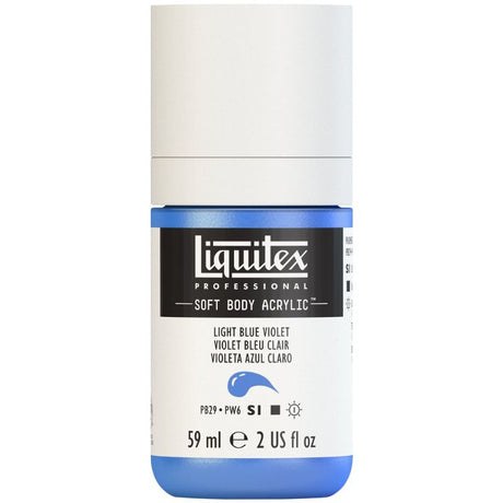 LIQUITEX Professional Soft Body Acrylic Paint in LT Blue Violet, 59ml, offers vibrant color, satin finish, and excellent versatility for artists.