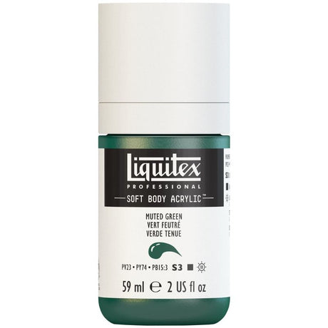 LIQUITEX Professional Soft Body Acrylic Paint 59ml in Muted Green 501 S3, perfect for versatile artistic techniques.