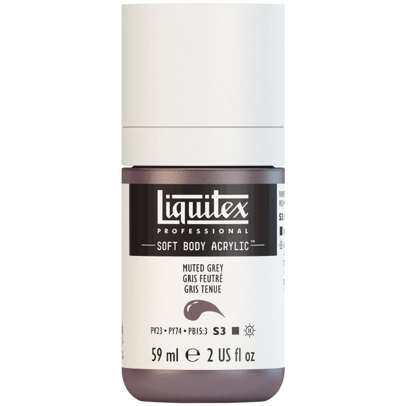 Liquitex Professional Soft Body Acrylic Paint in Muted Grey 505 S3, ideal for versatile techniques with superb coverage and satin finish.