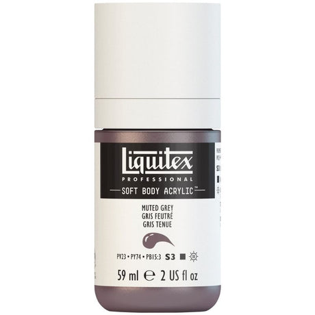 Liquitex Professional Soft Body Acrylic Paint in Muted Grey 505 S3, ideal for versatile techniques with superb coverage and satin finish.