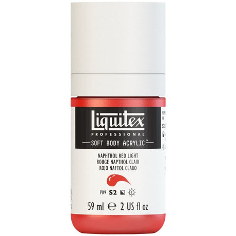 LIQUITEX Professional Soft Body Acrylic Paint in Naphthol Red LT 294 S2, featuring low viscosity and vibrant satin finish.