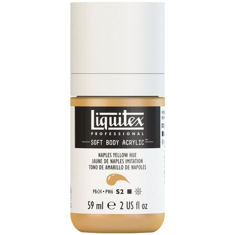 LIQUITEX 59ml Soft Body Acrylic Paint in Naples Yellow Hue, offering vibrant color, low viscosity, and a satin finish for various techniques.