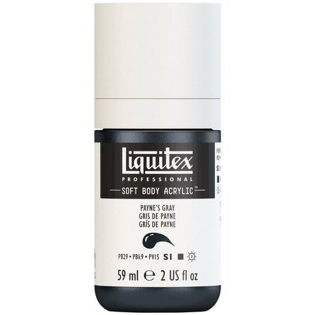 LIQUITEX Paynes Gray acrylic paint in 59ml, low viscosity for smooth application, ideal for various artistic techniques.