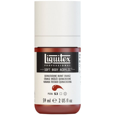 Vibrant LIQUITEX acrylic paint in Quin Burnt Orange, 59ml, ideal for painting, pouring, and mixing with high pigment quality.