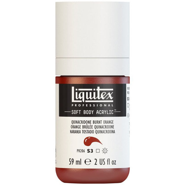 Vibrant LIQUITEX acrylic paint in Quin Burnt Orange, 59ml, ideal for painting, pouring, and mixing with high pigment quality.