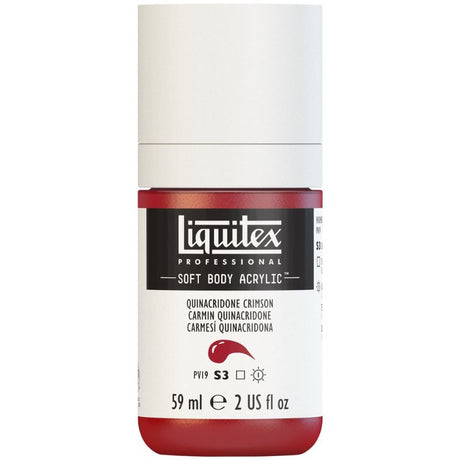 Vibrant Quin Crimson 110 S3 soft body acrylic paint, offering rich coverage and satin finish for versatile artistic techniques.