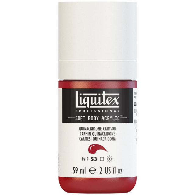Vibrant Quin Crimson 110 S3 soft body acrylic paint, offering rich coverage and satin finish for versatile artistic techniques.