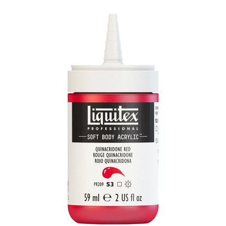 LIQUITEX PROFESSIONAL SOFT BODY ACRYLIC PAINT 59ML in QUIN RED ORANGE offers vivid color, satin finish, and versatile application.
