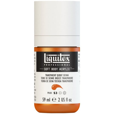 Vibrant transparent burnt sienna acrylic paint in a 59ml tube, ideal for glazing, layering, and versatile art applications.