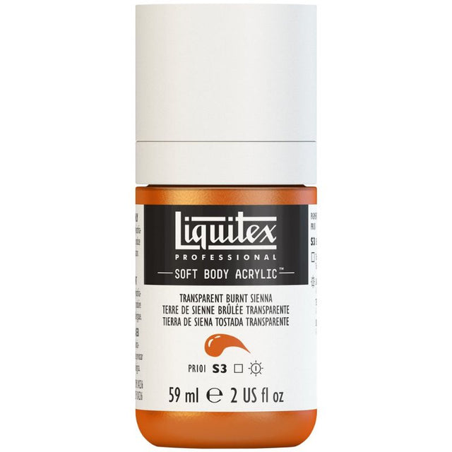 Vibrant transparent burnt sienna acrylic paint in a 59ml tube, ideal for glazing, layering, and versatile art applications.
