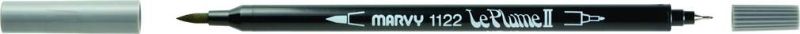 Marvy Le Plume II dual tip grey marker pen, featuring a brush and ultra-fine tip for versatile crafting and coloring.