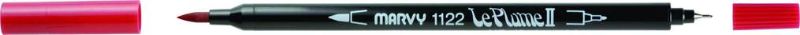 MARVY Le Plume II dual tip marker in Crimson Lake 46, featuring a brush tip and fine tip for versatile, vibrant artwork.