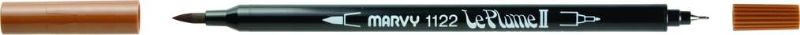 Marvy Le Plume II Burnt Umber dual tip marker pen with brush and fine tips for versatile artistic applications.