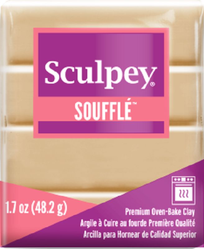 Lightweight SCULPEY SOUFFLE polymer clay in rich Latte, perfect for crafts with a suede finish after baking.