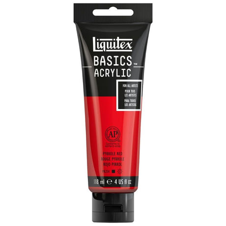 Vibrant Pyrrole Red acrylic paint in a 118ml tube, ideal for all painting techniques and artist-grade results.