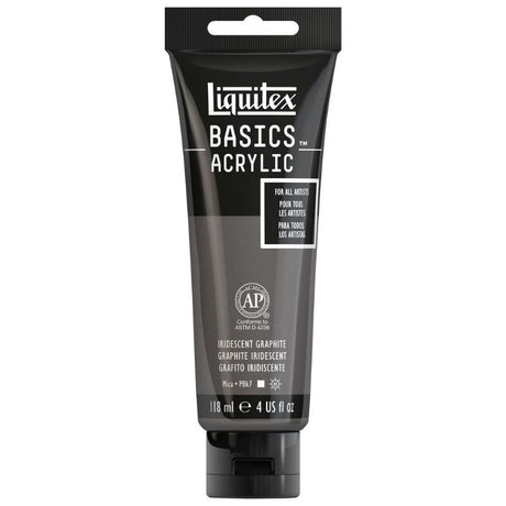 Iridencent graphite acrylic paint in a 118ml tube, ideal for adding depth and sparkle to various art techniques.