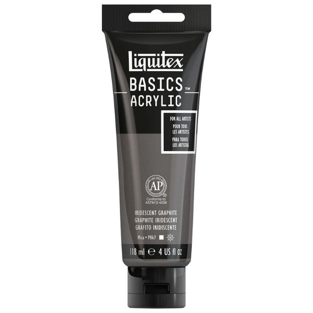 Iridencent graphite acrylic paint in a 118ml tube, ideal for adding depth and sparkle to various art techniques.