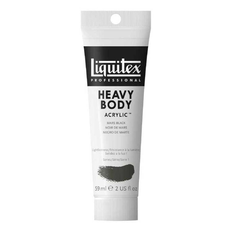 LIQUITEX Professional Heavy Bodied Acrylic in Mars Black, 138ml, featuring thick, buttery consistency for rich textures and vivid colors.