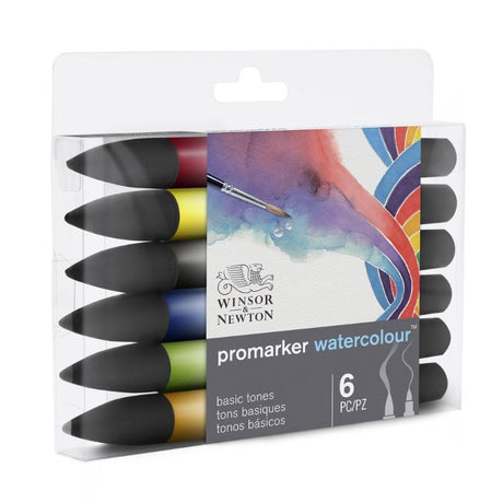 WINSOR AND NEWTON PRO MARKER watercolour set of 6 with twin-tipped markers for versatile, vibrant art creation.