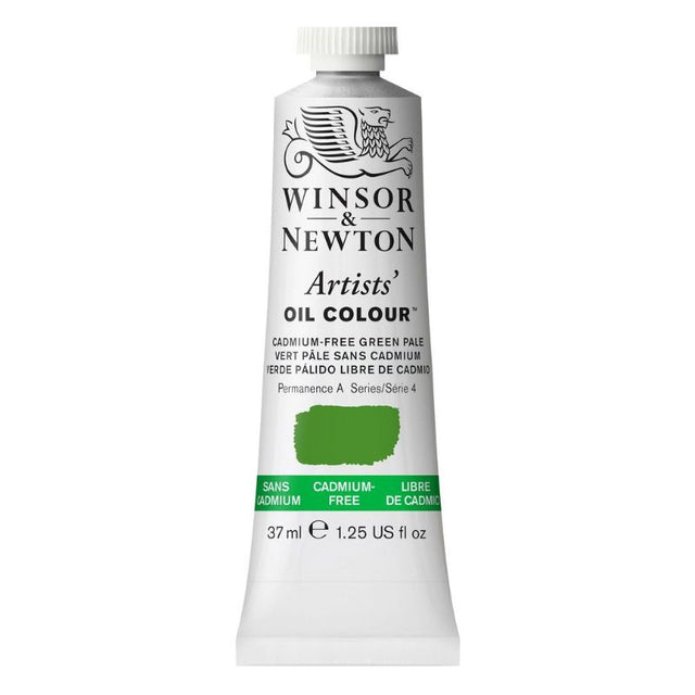 WINSOR AND NEWTON cadmium-free oil paint in vibrant green pale, 37ml tube, ideal for artists seeking high-quality color mixing.