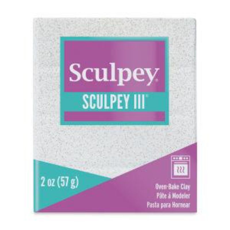 Sculpey III 57G in white glitter, a versatile, non-toxic clay for creative projects, perfect for DIY artists and crafters.