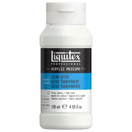 Liquitex Clear Gesso: versatile surface prep for vibrant colors and improved paint adhesion on canvas, wood, and paper.