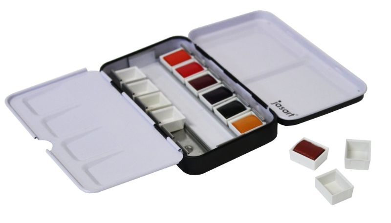 JASART METAL PALETTE features a durable black enamel exterior and white interior for easy paint mixing and storage.