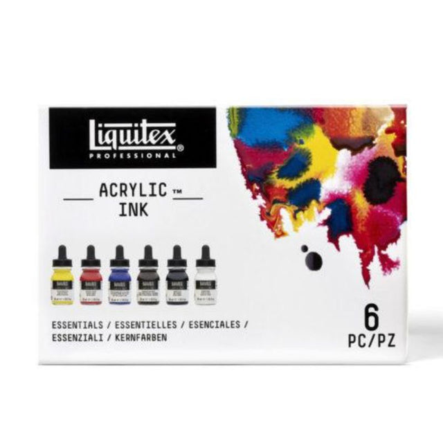 LIQUITEX Acrylic Ink 30ml Set of 6 - Essentials with vibrant, lightfast colors for versatile artistic applications.