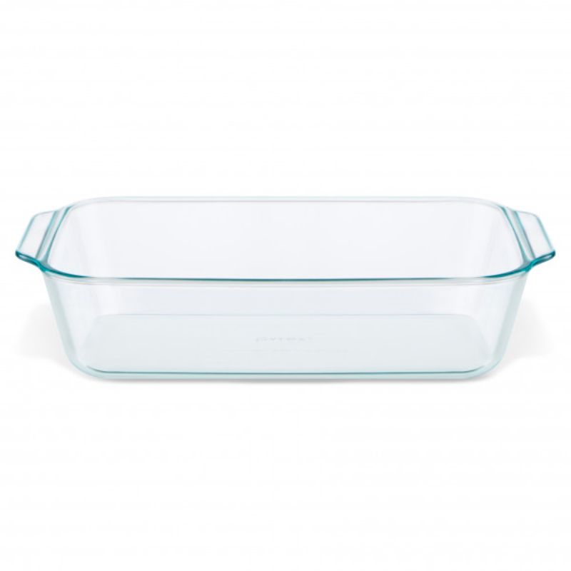 Set of 4 Pyrex deep glass baking dishes, 3L each, ideal for casseroles and desserts, oven, microwave, and dishwasher safe.