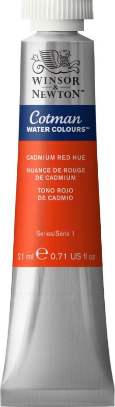 WINSOR & NEWTON Cotman watercolour paint in vivid CAD Red Hue 095, 21ml tube, perfect for vibrant washes and artwork.