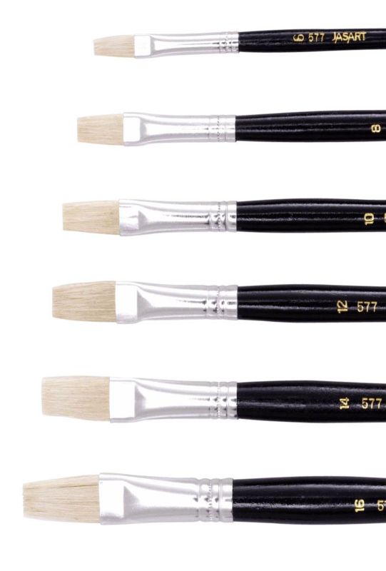 Premium flat artist brush made from pure hog bristle, ideal for versatile painting techniques and long sessions.