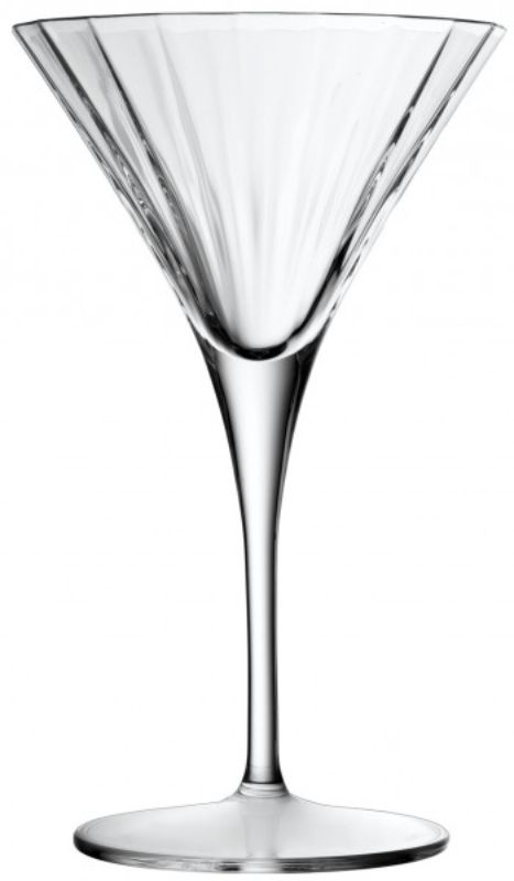 Set of 4 Luigi Bormioli Bach Martini glasses, 260ml, featuring elegant faceted design and durable lead-free crystal.