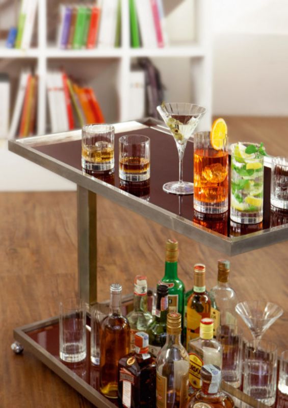 Elegant set of 4 Luigi Bormioli Bach Martini glasses featuring faceted design, made from eco-friendly lead-free crystal.