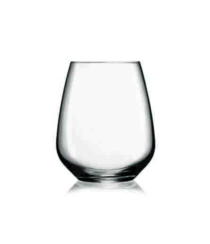Set of 6 Luigi Bormioli Atelier stemless Cabernet glasses, featuring angular design and SON.hyx crystal for elegance and durability.