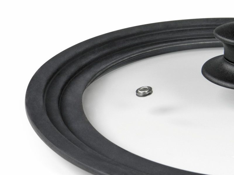 Flonal Multisize Lid fits 24/26/28cm pans, featuring heat-resistant silicone rim and scratch-resistant glass for versatile cooking.