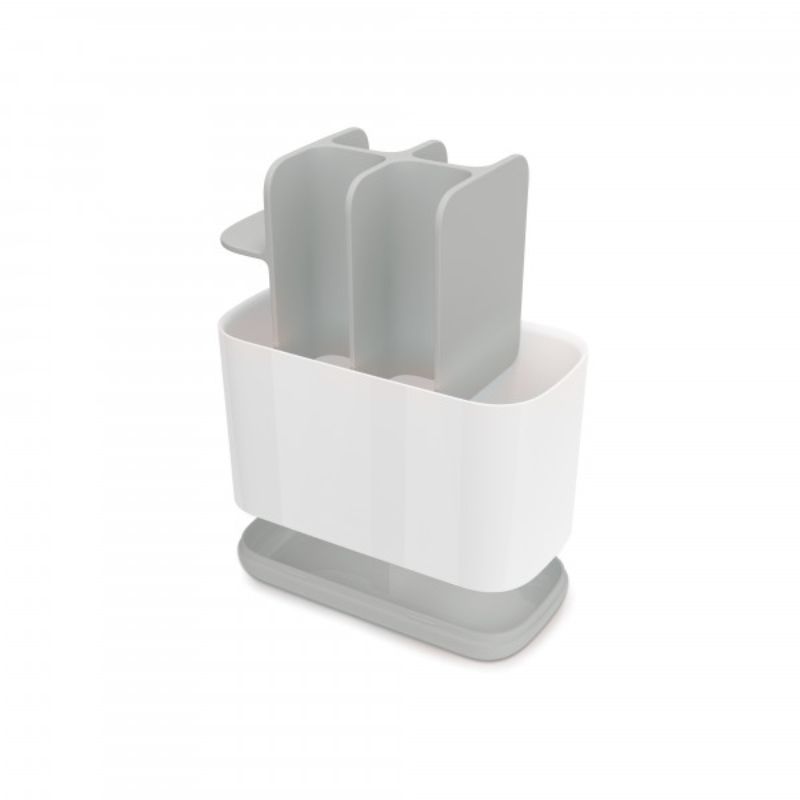 Large stainless-steel toothbrush caddy with multiple sections for organized oral care storage and quick drying features.