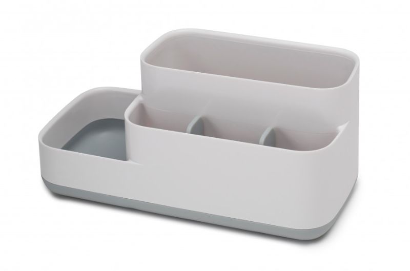 Joseph Joseph EasyStore Bathroom Caddy in Grey/White, featuring multiple compartments for organized grooming essentials.