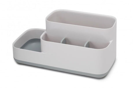 Joseph Joseph EasyStore Bathroom Caddy in Grey/White, featuring multiple compartments for organized grooming essentials.