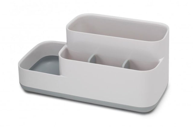 Joseph Joseph EasyStore Bathroom Caddy in Grey/White, featuring multiple compartments for organized grooming essentials.