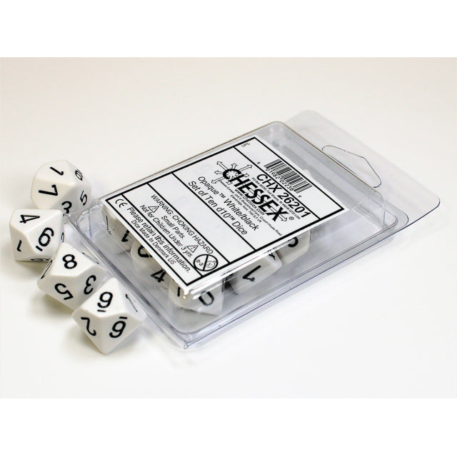 CHX 26201 Opaque White/black Set of Ten d10s - Gaming Accessory