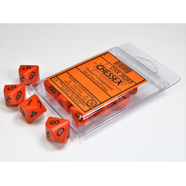 CHX 26203 Opaque Orange/black Set of Ten d10s - Gaming Accessory